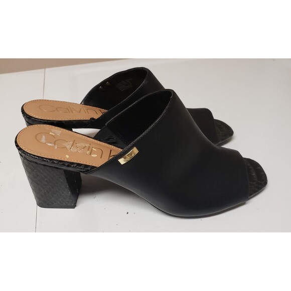 Calvin Klein Women’s Open Toe Mule Chunky Heel Snakeskin Accent Size 11M NWOB - Picture 2 of 14